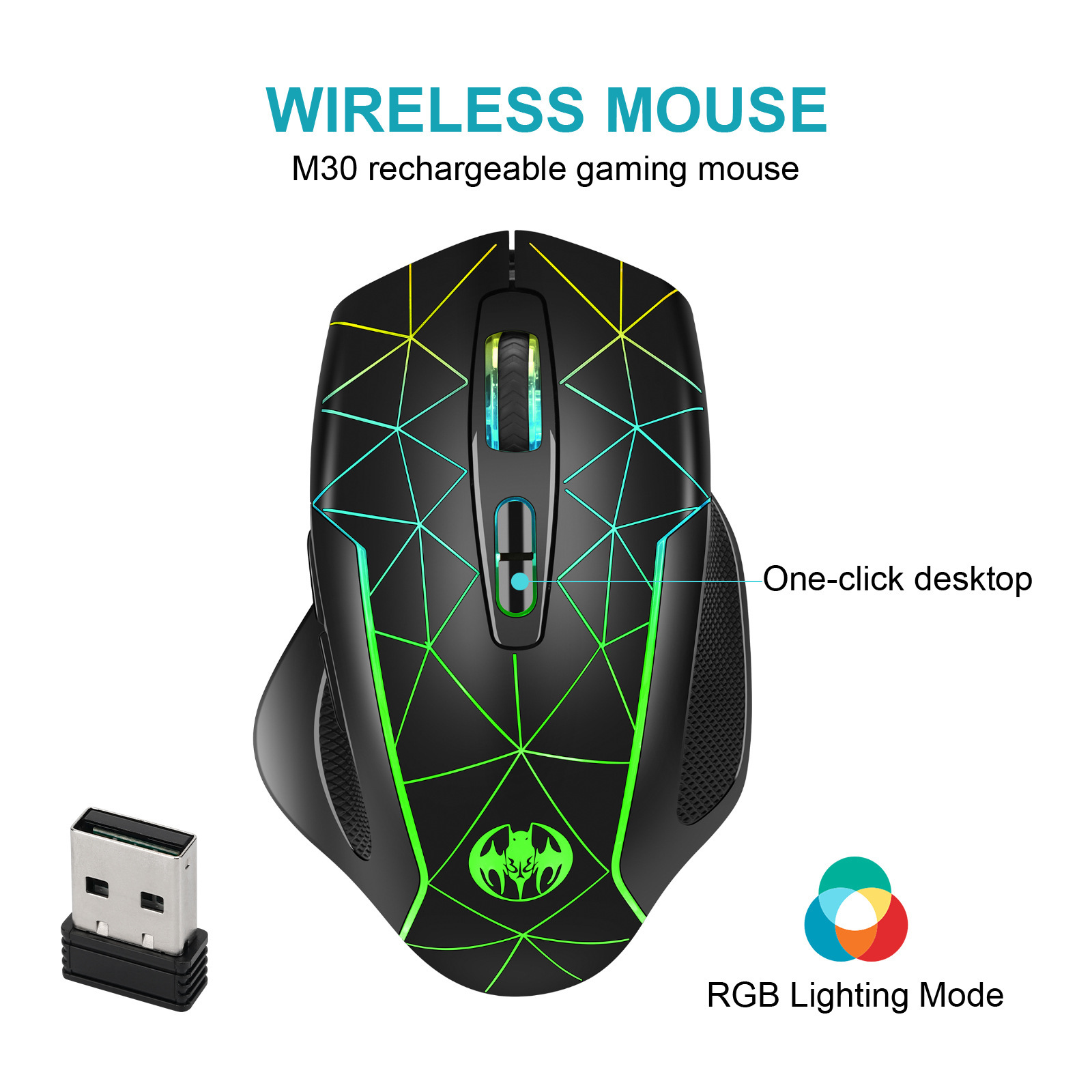 Esports Gaming Maus - Draadloos opladen RGB-lichteffect Spel Optische muis