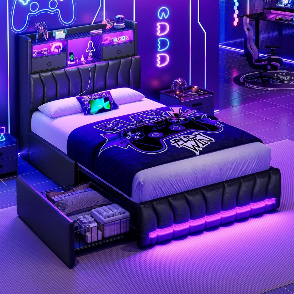 Esports Gaming Bed - Tweepersoonsbed met opbergbord, 2 laden, gamingbed
