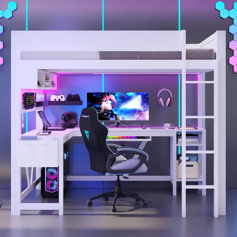 Wit gaming-hoogslaperbed met b - Esports Gaming Bed recensie en prijs